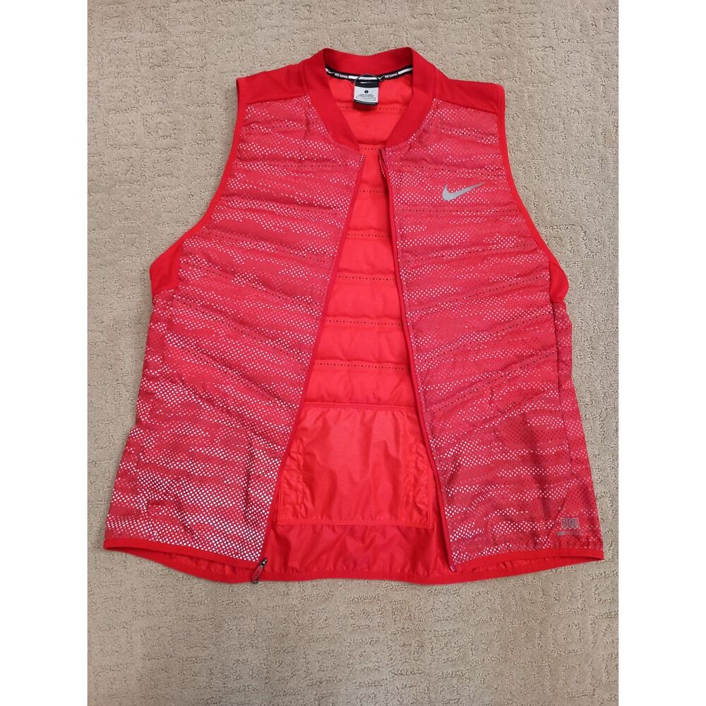 Nike Running Vest Womens Large Red 800 Aeroloft Goose Down Back Zipper Pocket